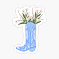 Blue Cowboy Boot with Flowers