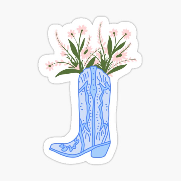 Blue Cowboy Boot with Flowers