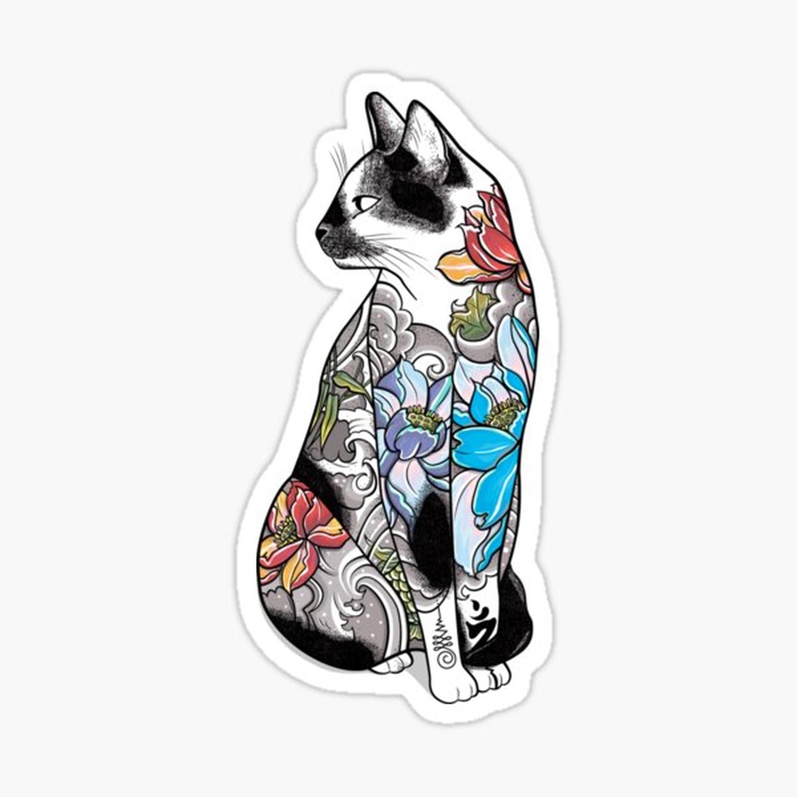 Cat in Lotus Tattoo