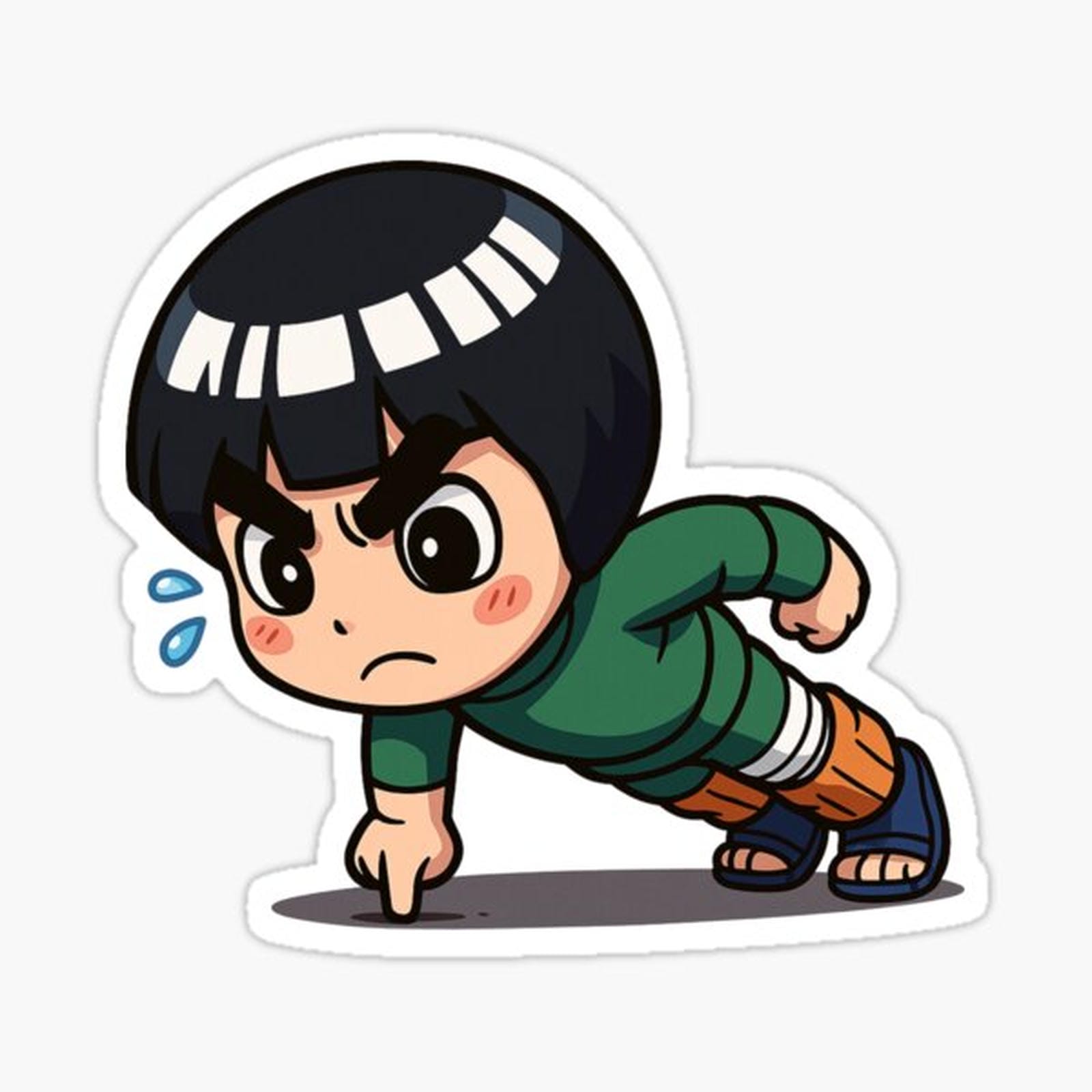 Chibi Rock Lee Doing One-Finger Push-Ups – Anime Workout Sticker