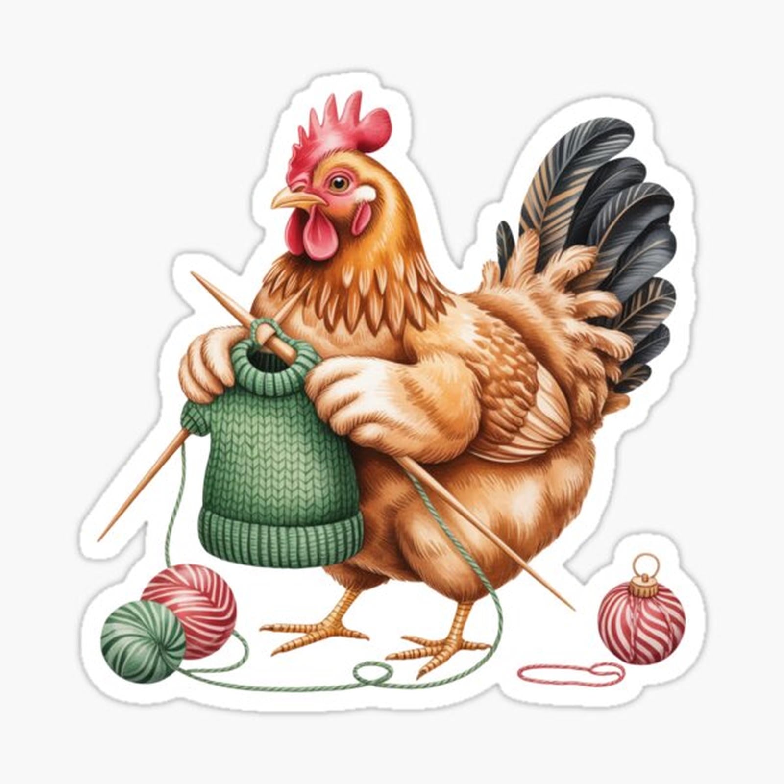 Christmas Knitting Chicken – Cozy Farmhouse Holiday Wall Art