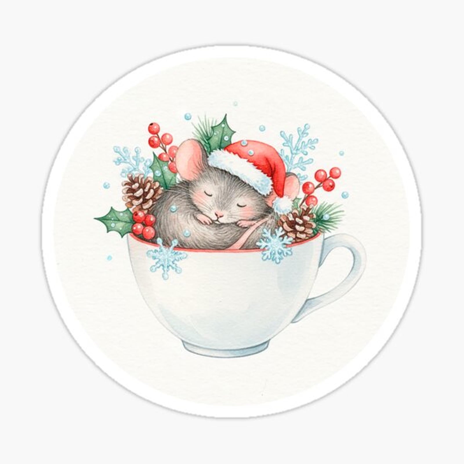 Cozy Christmas Mouse in a Teacup – Watercolor Winter Illustration