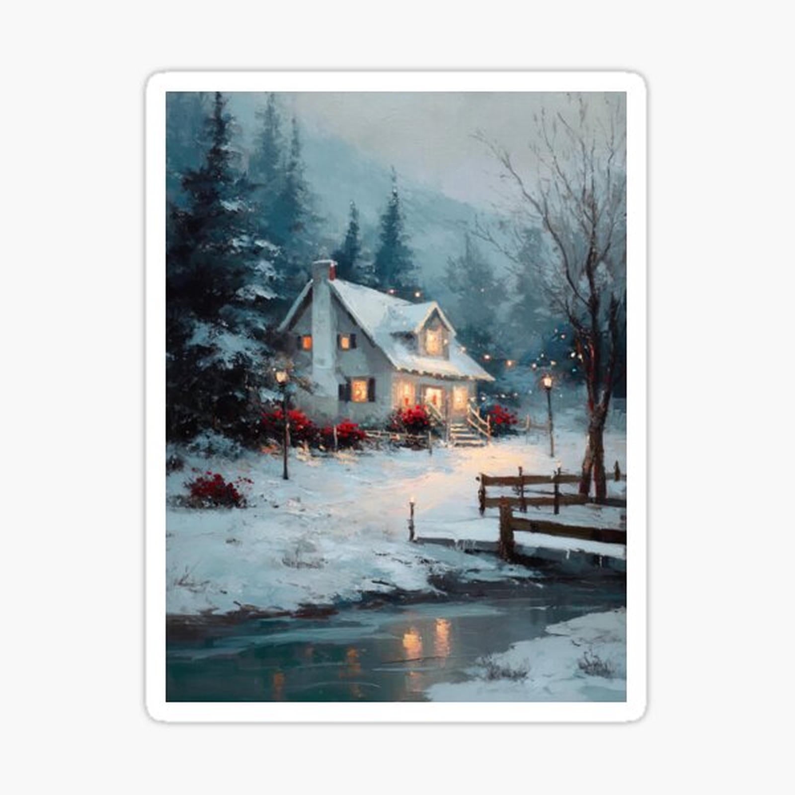 Cozy Cottage by the Snowy Stream