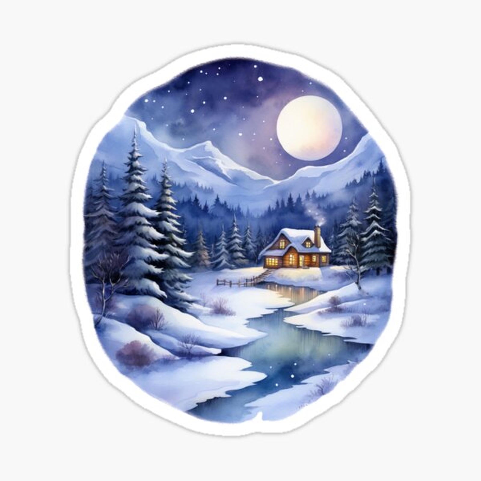Cozy Winter Night Watercolor 05