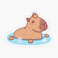 Cute Capybara With Orange On Head Chilling In Hot Spring