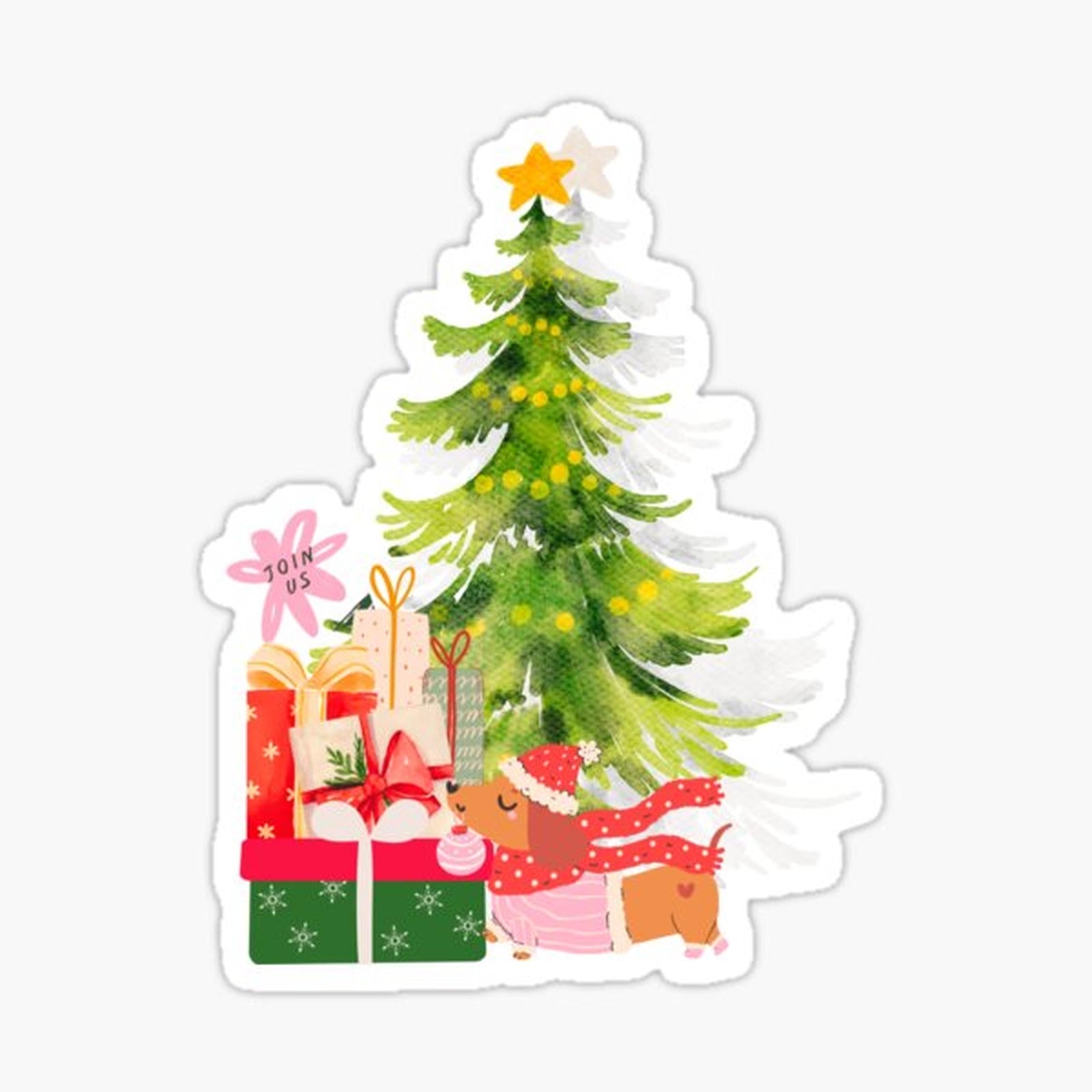 Cute Christmas Tree with Dog and Gifts – Festive Holiday Illustration
