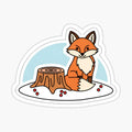 Cute Fox & Tree Stump in Snow _ Kawaii Winter Animal Sticker