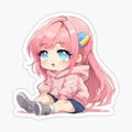 Cute Pink Chibi Sitting Girl Sticker