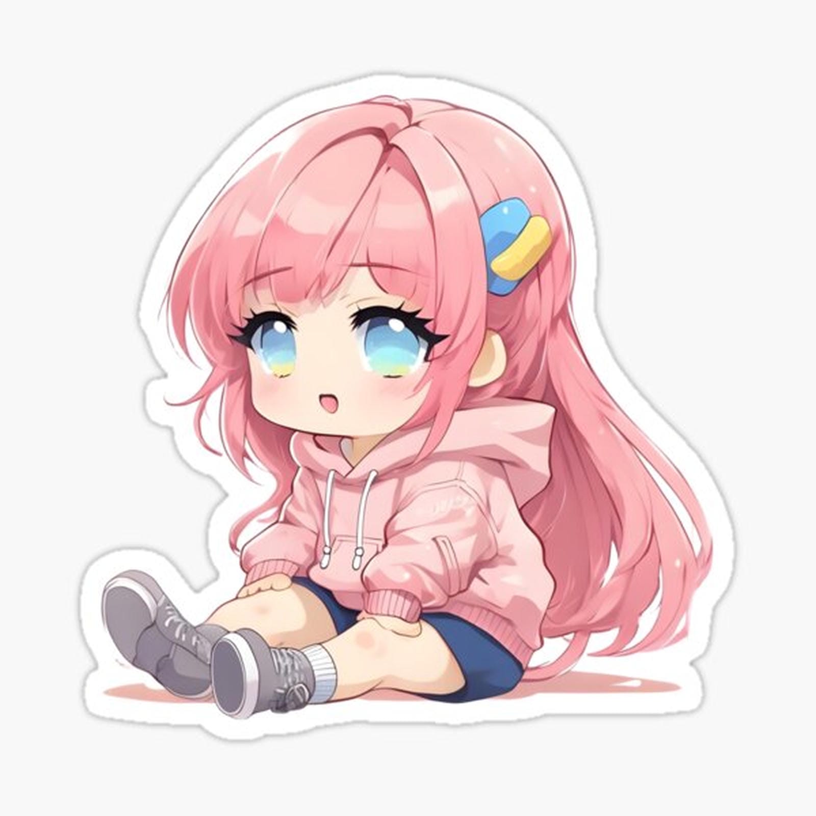 Cute Pink Chibi Sitting Girl Sticker