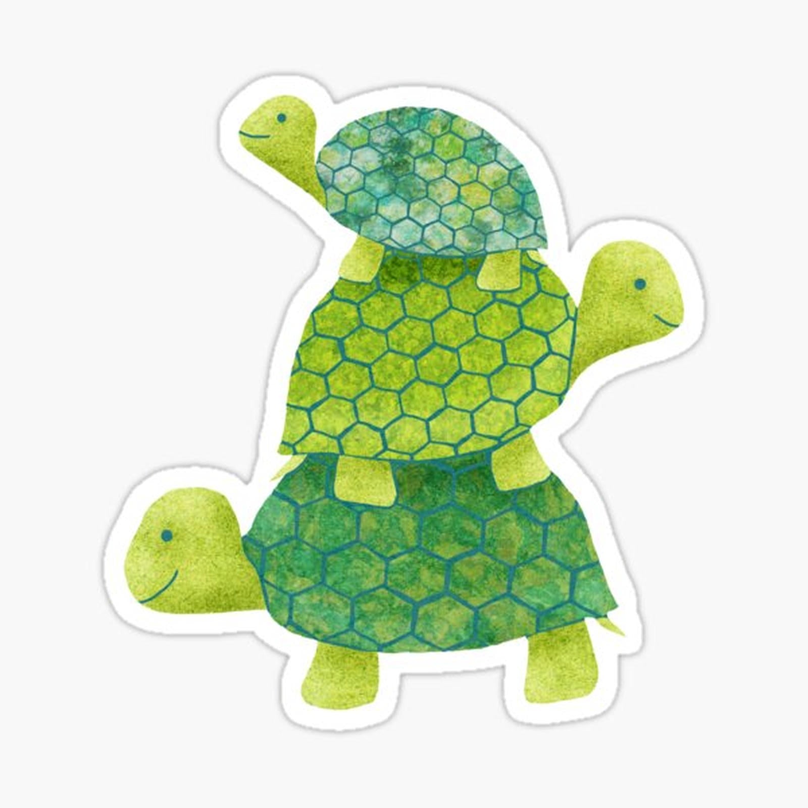 Cute Turtle Stack in Teal, Lime Green and Turquoise