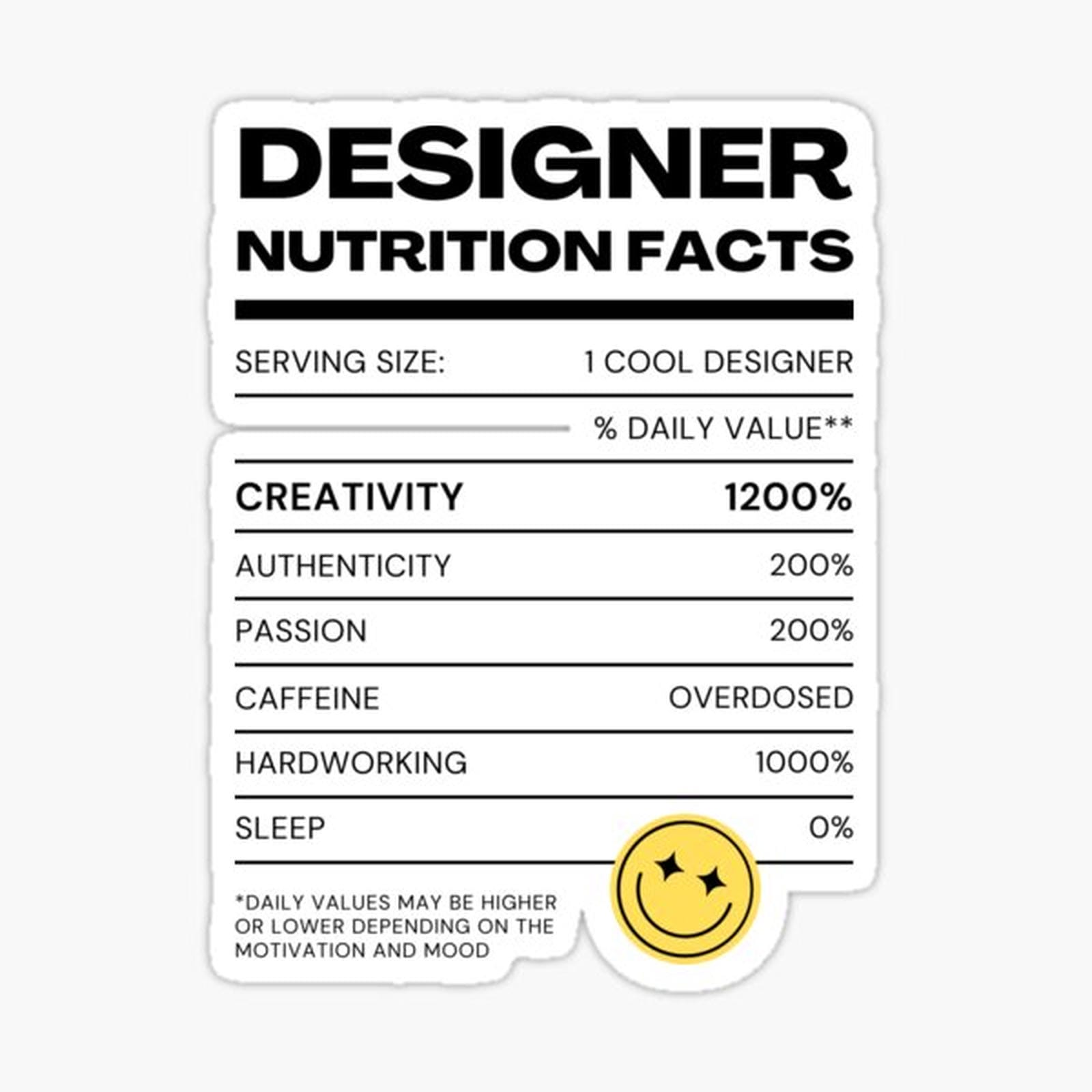 Designer Nutrition Facts (Black Font Version)
