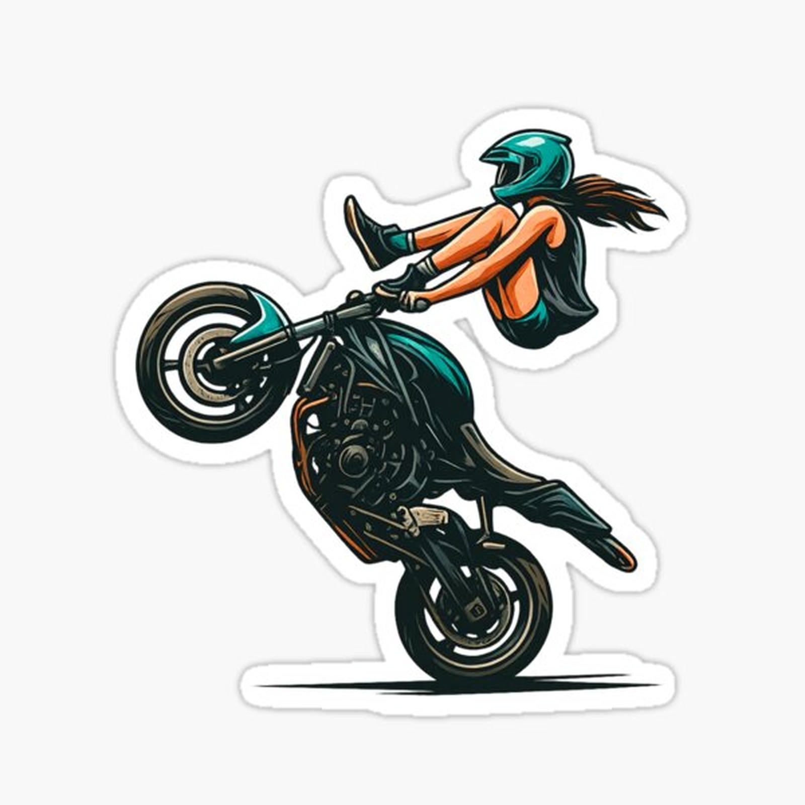 Female Stunt Rider – Extreme Motorcycle Wheelie Art