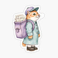 Festive cat in a purple coat carrying a sack of cards and gifts in a snowy scene