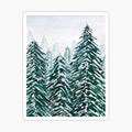 hand painted snowy pine forest green