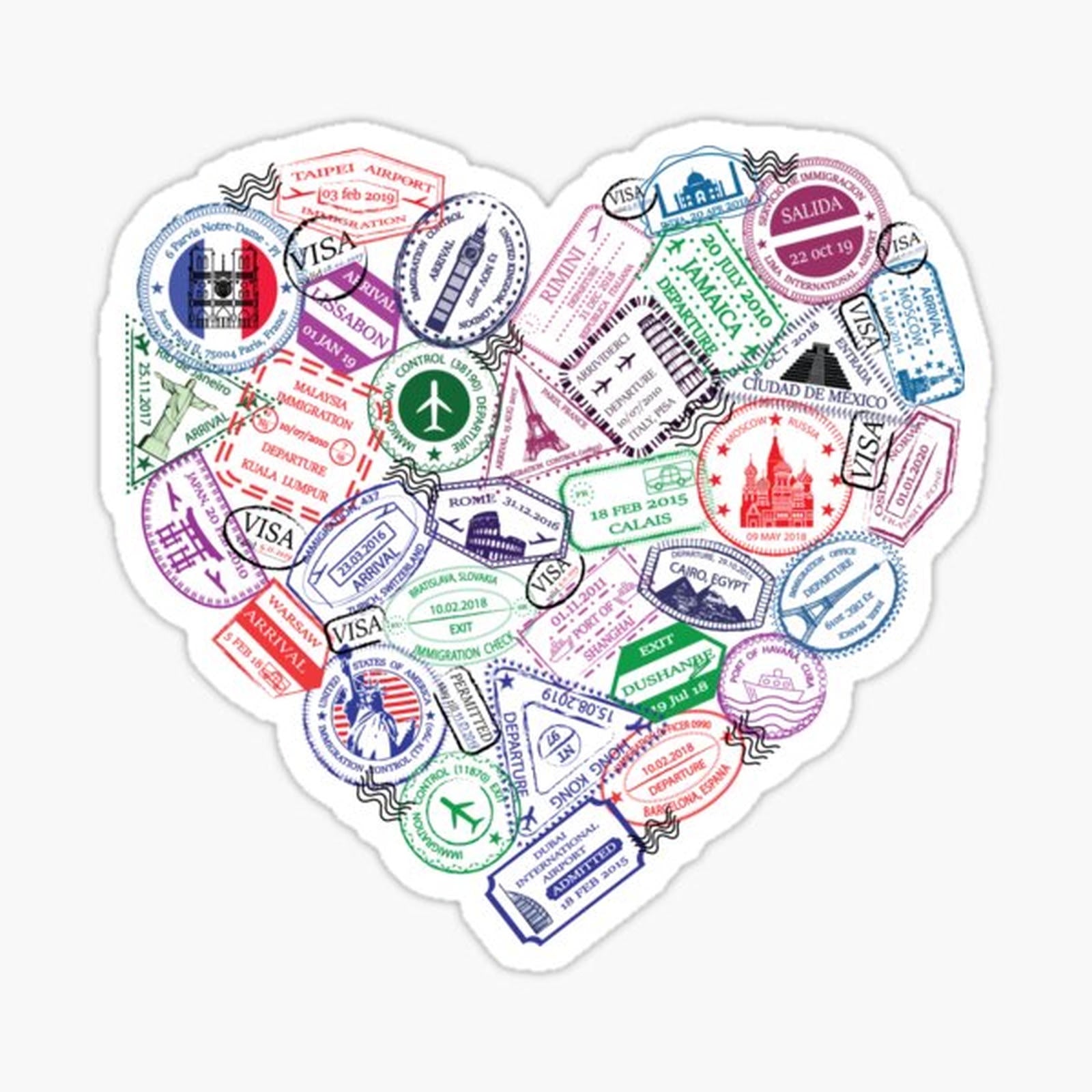 Heart Shaped Passport Travel Stamps