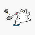 Badminton White Cat Sticker
