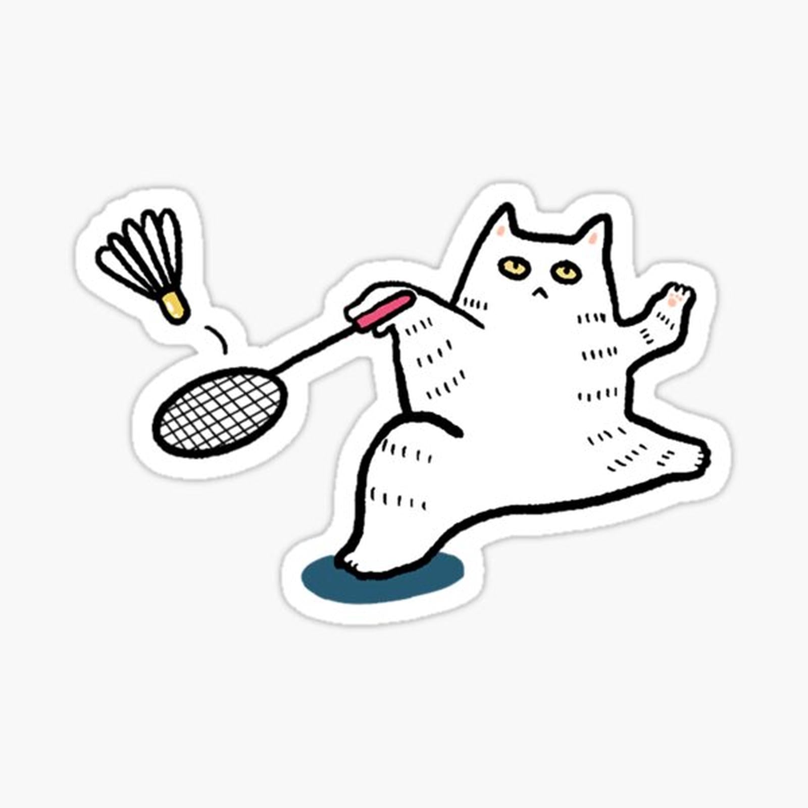 Badminton White Cat Sticker