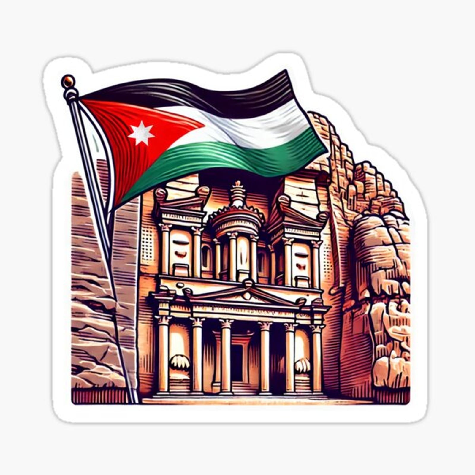 Petra with Jordanian flag