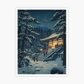 Lanterns Through the Pines – Japanese Ukiyo-e Mountain Temple Scene
