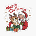 Merry Christmas Cat with Tree and Gifts