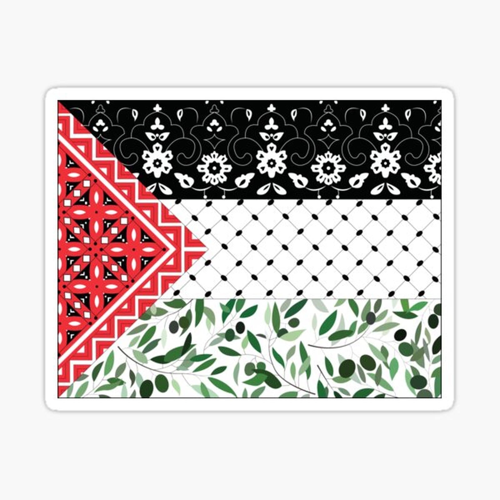 Palestinian Flag with Patterns of Olives and Keffiyeh