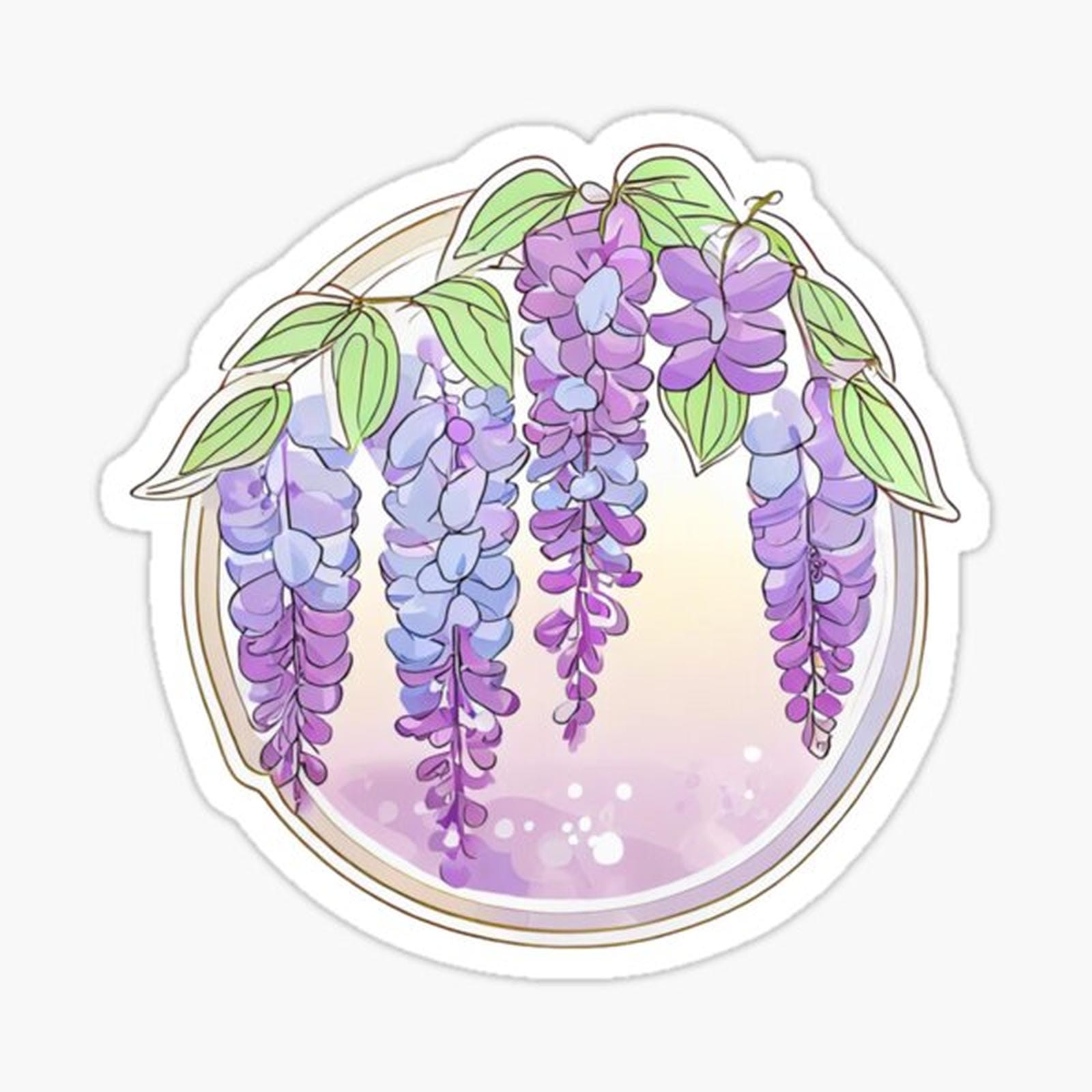 Pastel Wisteria Flowers – Kawaii Purple Hanging Blossoms Illustration