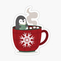 penguin reading in hot cocoa