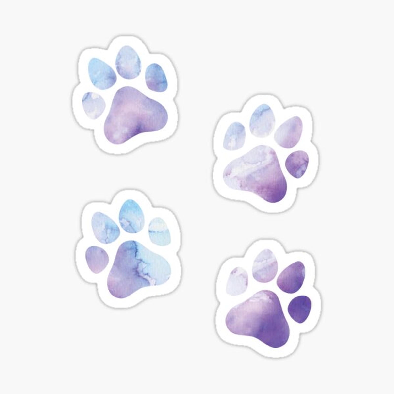 Purple and Blue Watercolor Dog Paws Design, Dog Stickers