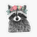 Raccoon Floral Crown Flowers Funny Cute Animal Raccoon Gift
