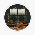 Rainy Day with Fairy Lights Cosy Autumn Scene Illustration