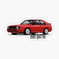 red legendary rally hatchback black text