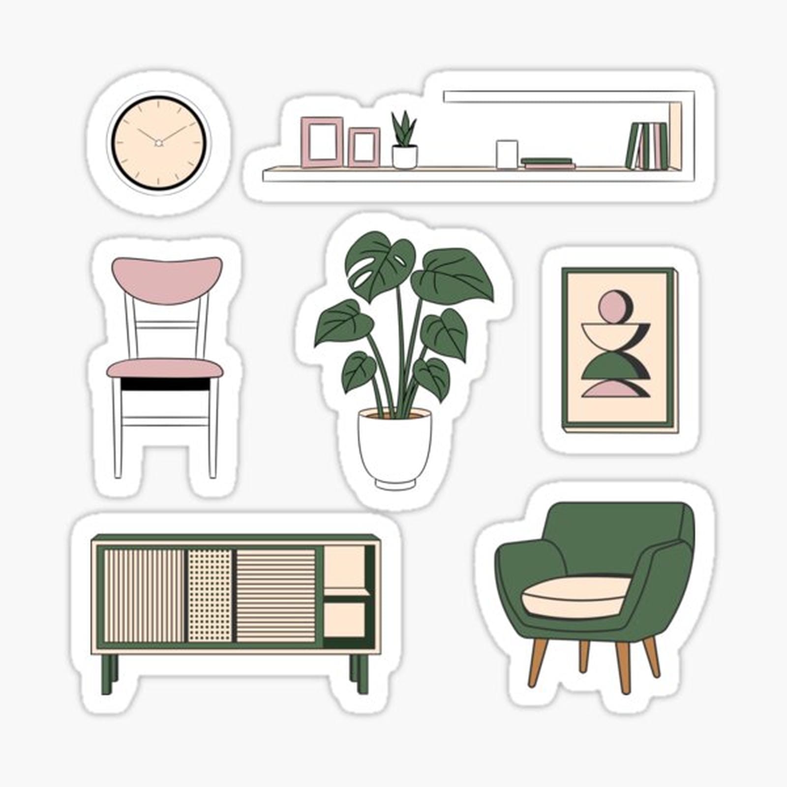 Set of Mid Century Furniture Items Pink and Green