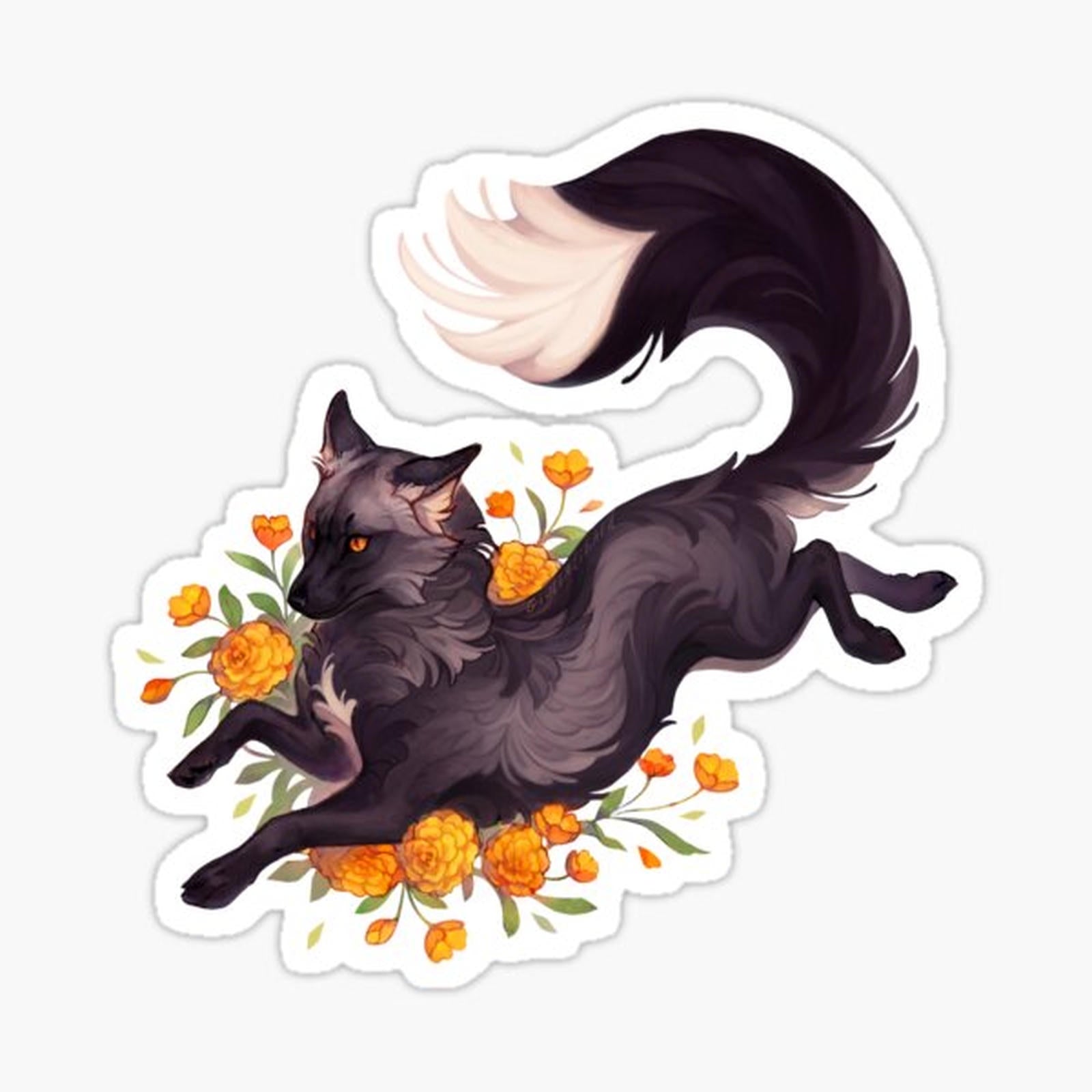 Silver fox with flowers