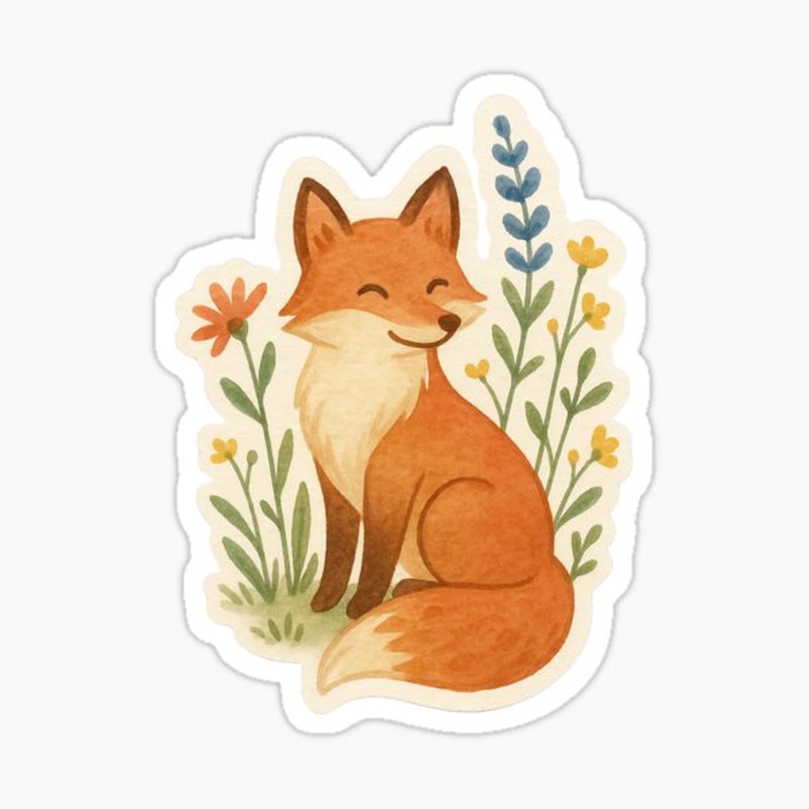 Smiling Watercolor Fox Sticker