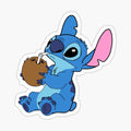 Stitch drinking from a coconut
