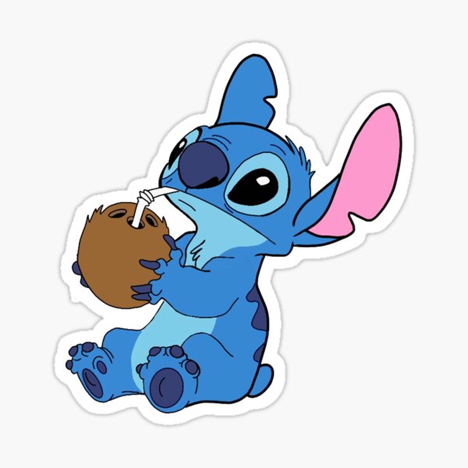 Stitch drinking from a coconut