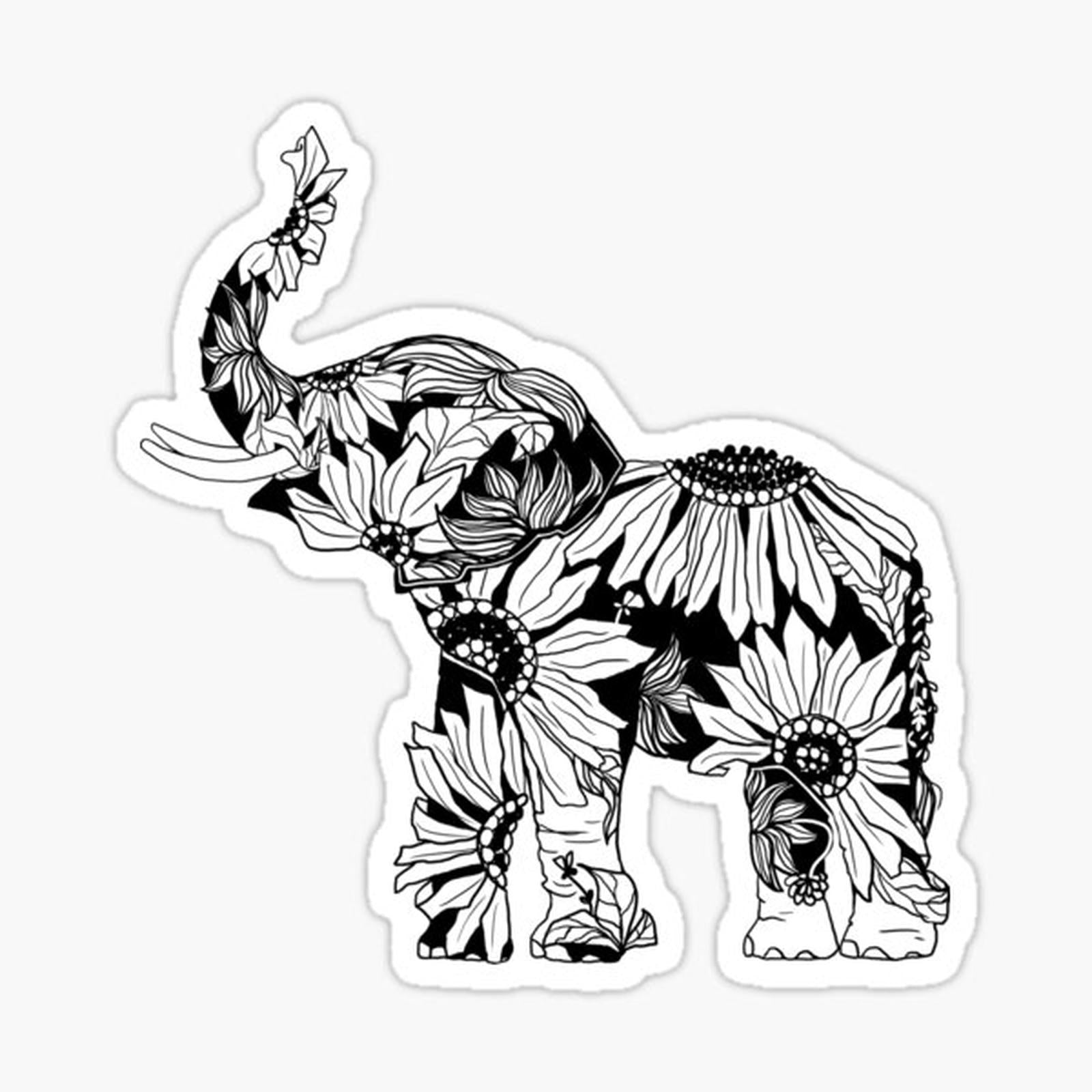 Sunflower Elephant - B&W