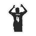 black and white photo of a man with his hands up in the air while wearing a