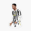 drawing of a soccer player in black and white uniform with his hand out to the side
