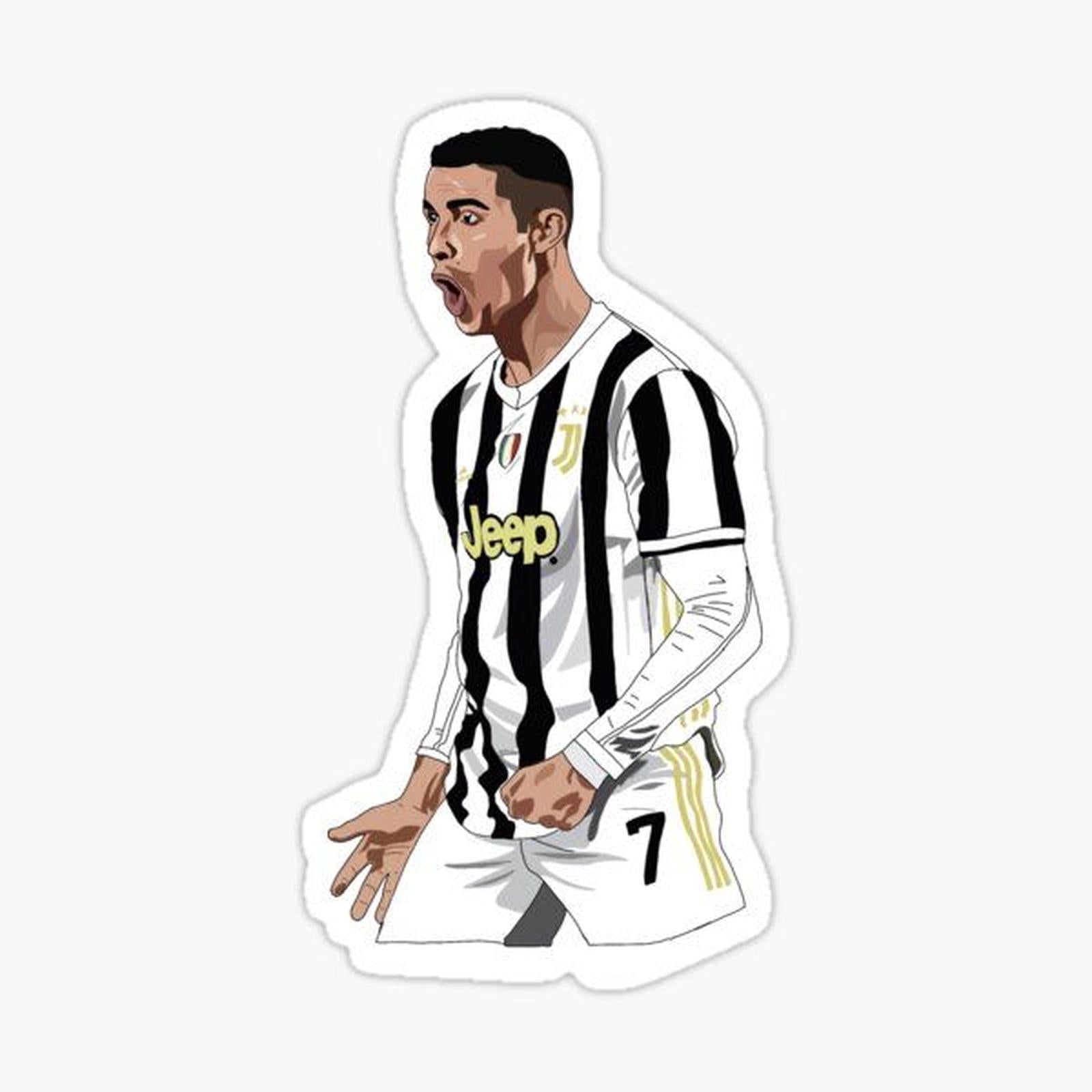 drawing of a soccer player in black and white uniform with his hand out to the side