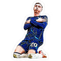 drawing of a soccer player sitting on the ground with his arms crossed and looking up