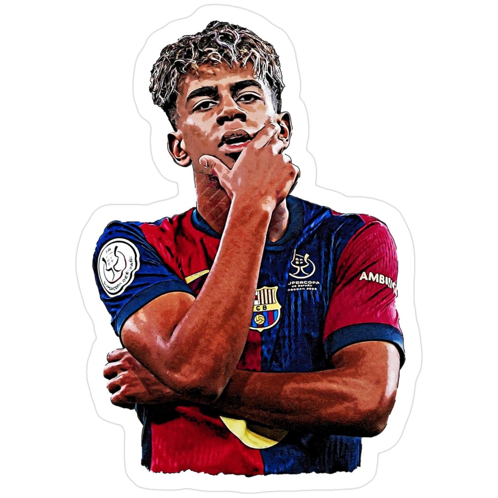 drawing of a soccer player with his hand on his face and looking to the side