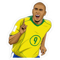 man in a yellow shirt is making the peace sign with his hand and smiling