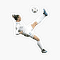 man kicking a soccer ball in the air with his foot on the ground sticker