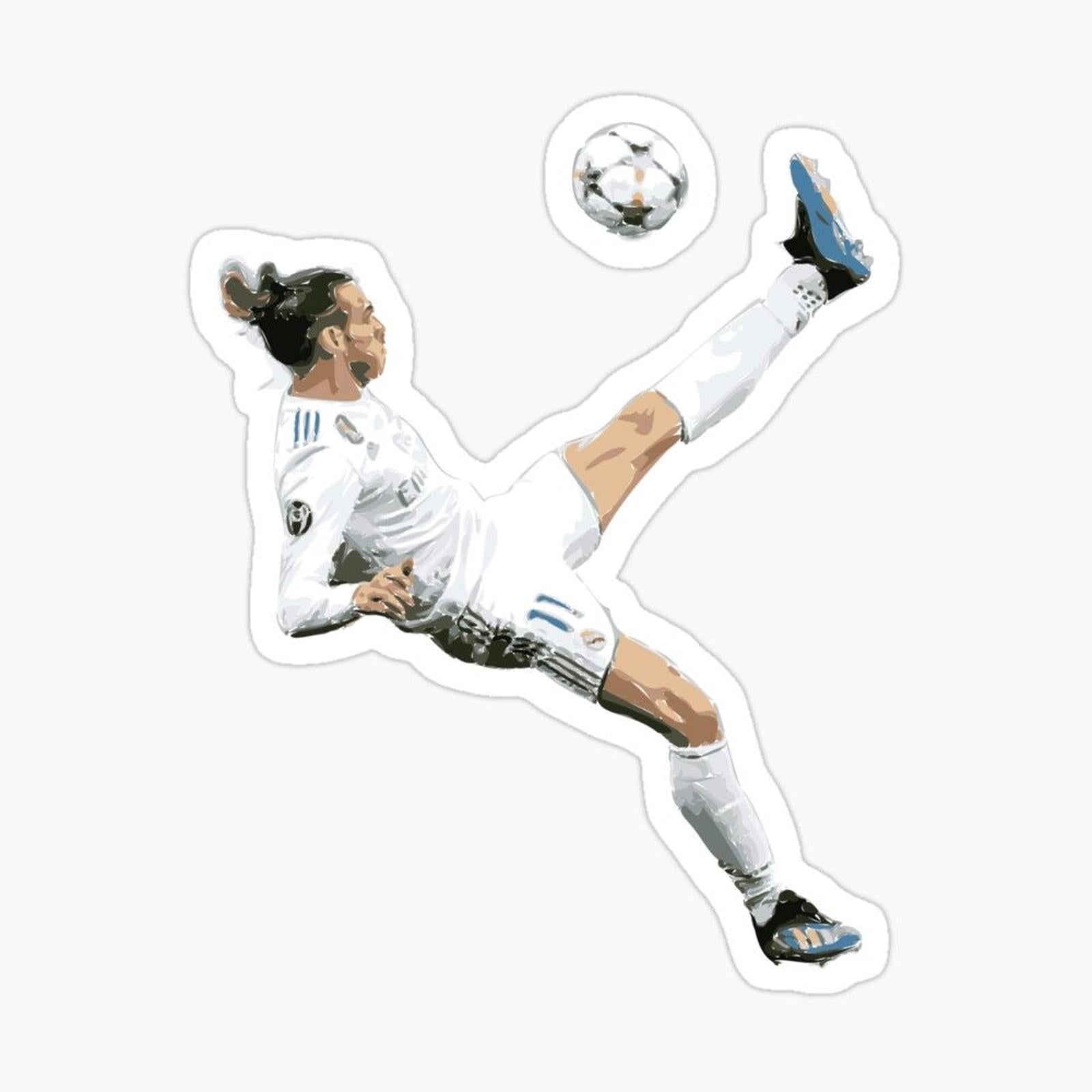 man kicking a soccer ball in the air with his foot on the ground sticker
