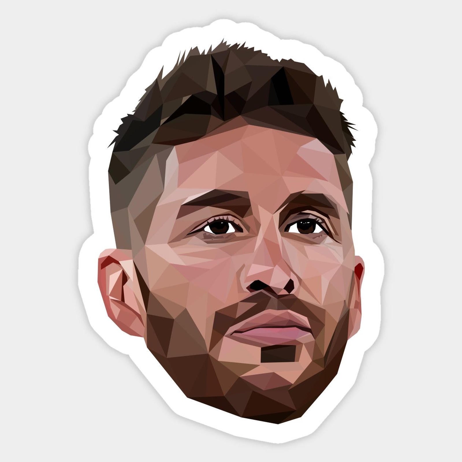 man's face is made up of low polygonic shapes and has a beard