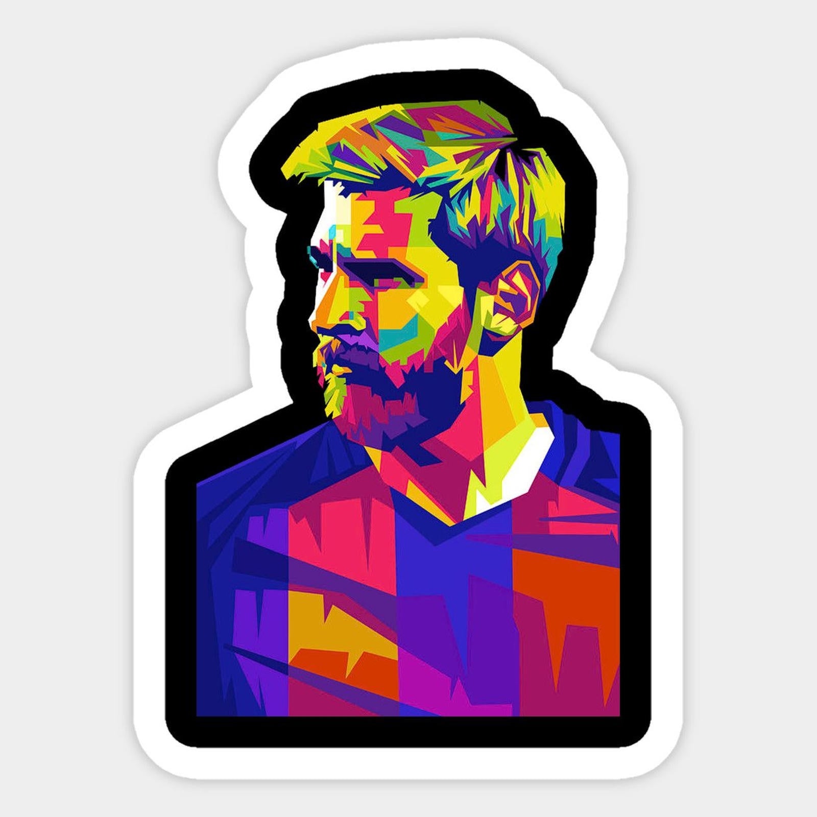 man's face with multicolored squares on it
