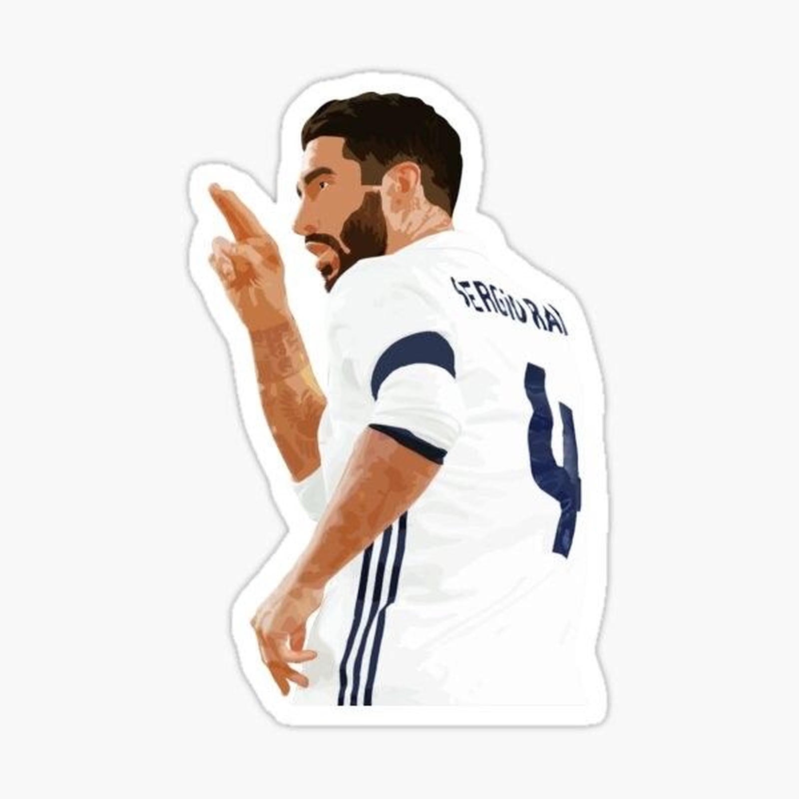 man with a goatee pointing at something in his hand sticker on a white background