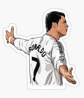 man with his arms out in front of him and pointing to the side sticker