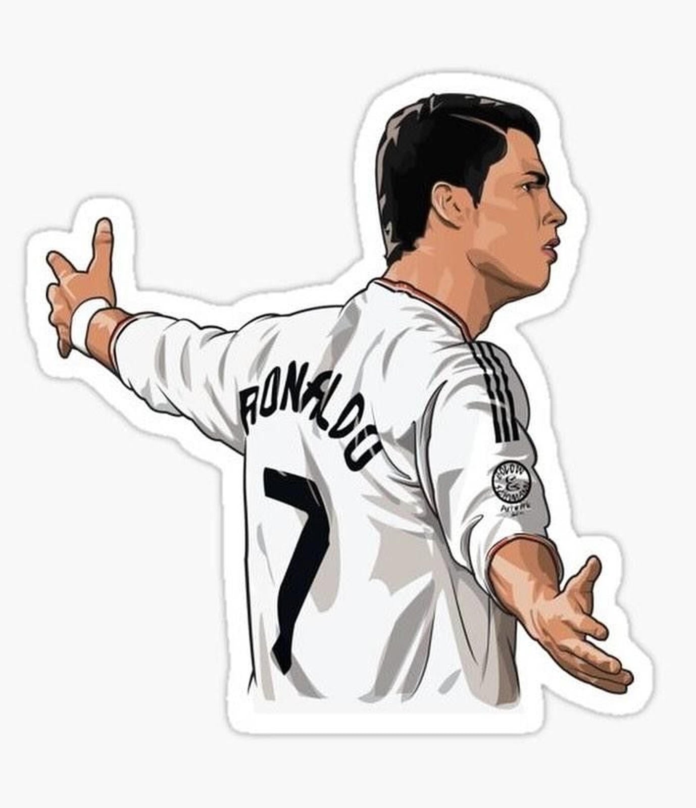 man with his arms out in front of him and pointing to the side sticker